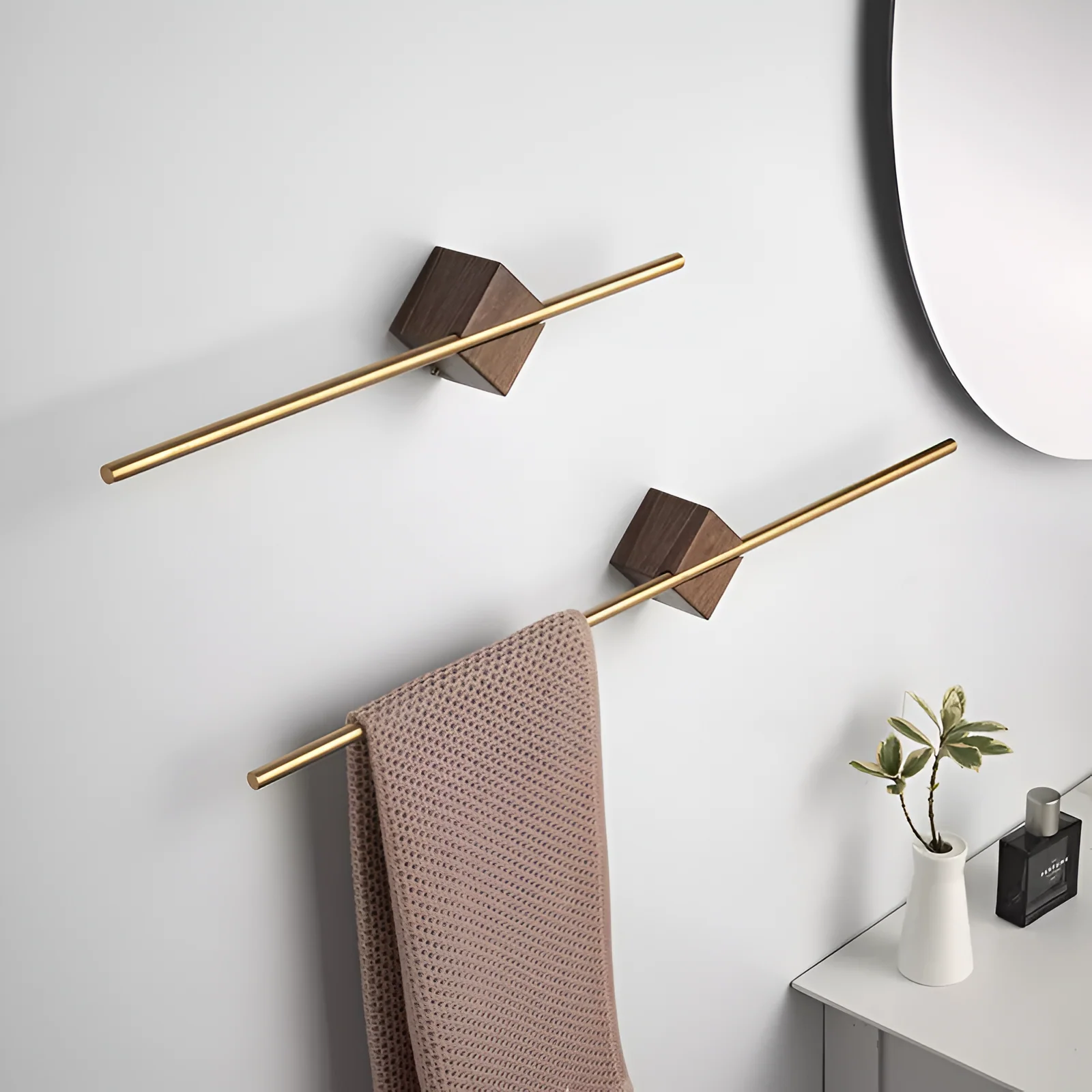 Wall Towel Rack with Wood Metal and Acrylic Design - Image 2