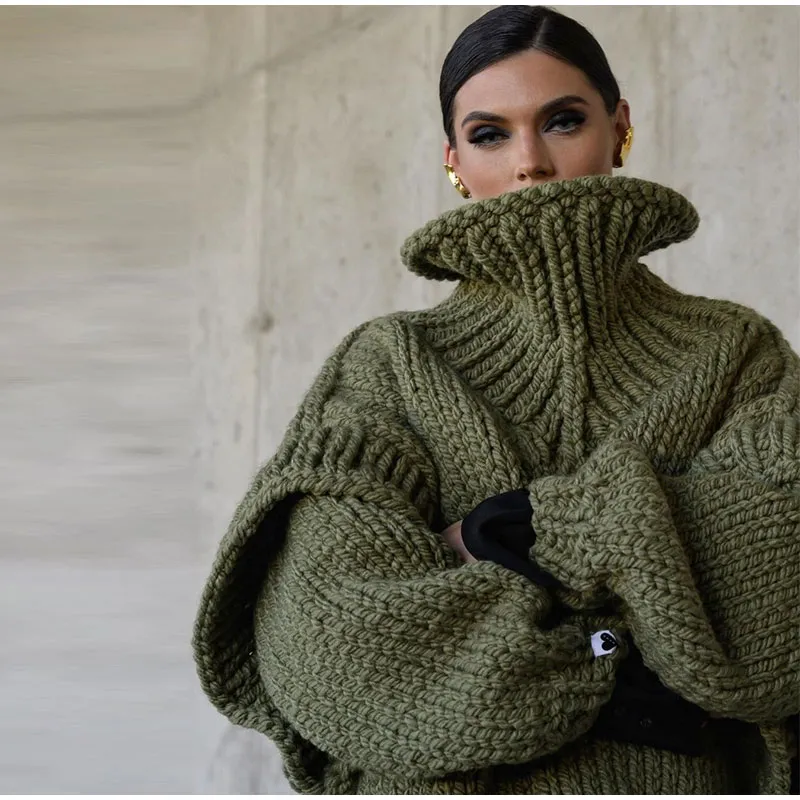 Ladies Sweater - Oversized Fit - Chunky Knit - High Neck - Comfortable Casual Model - Image 11