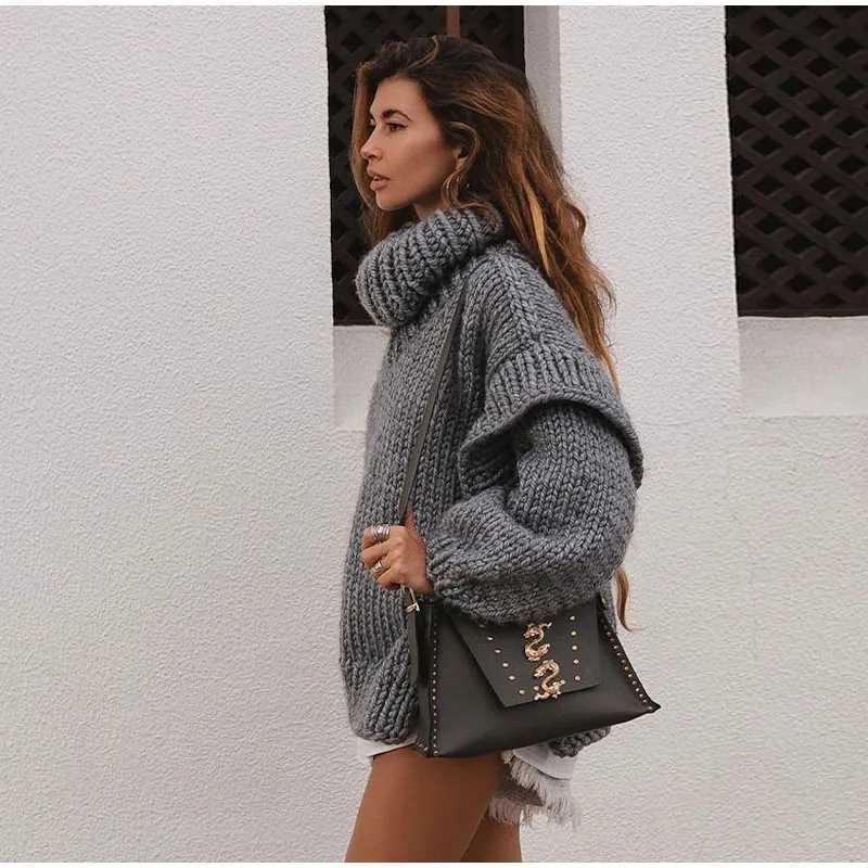 Ladies Sweater - Oversized Fit - Chunky Knit - High Neck - Comfortable Casual Model - Image 8