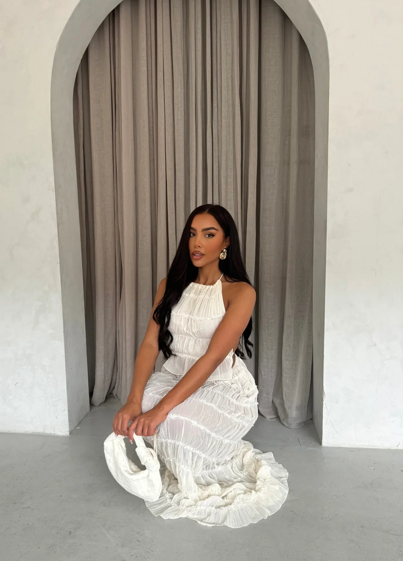 Women's Two-Piece Set – Airy Halter Crop Top – Maxi Skirt with Ruffles and Tie Closure - Image 4