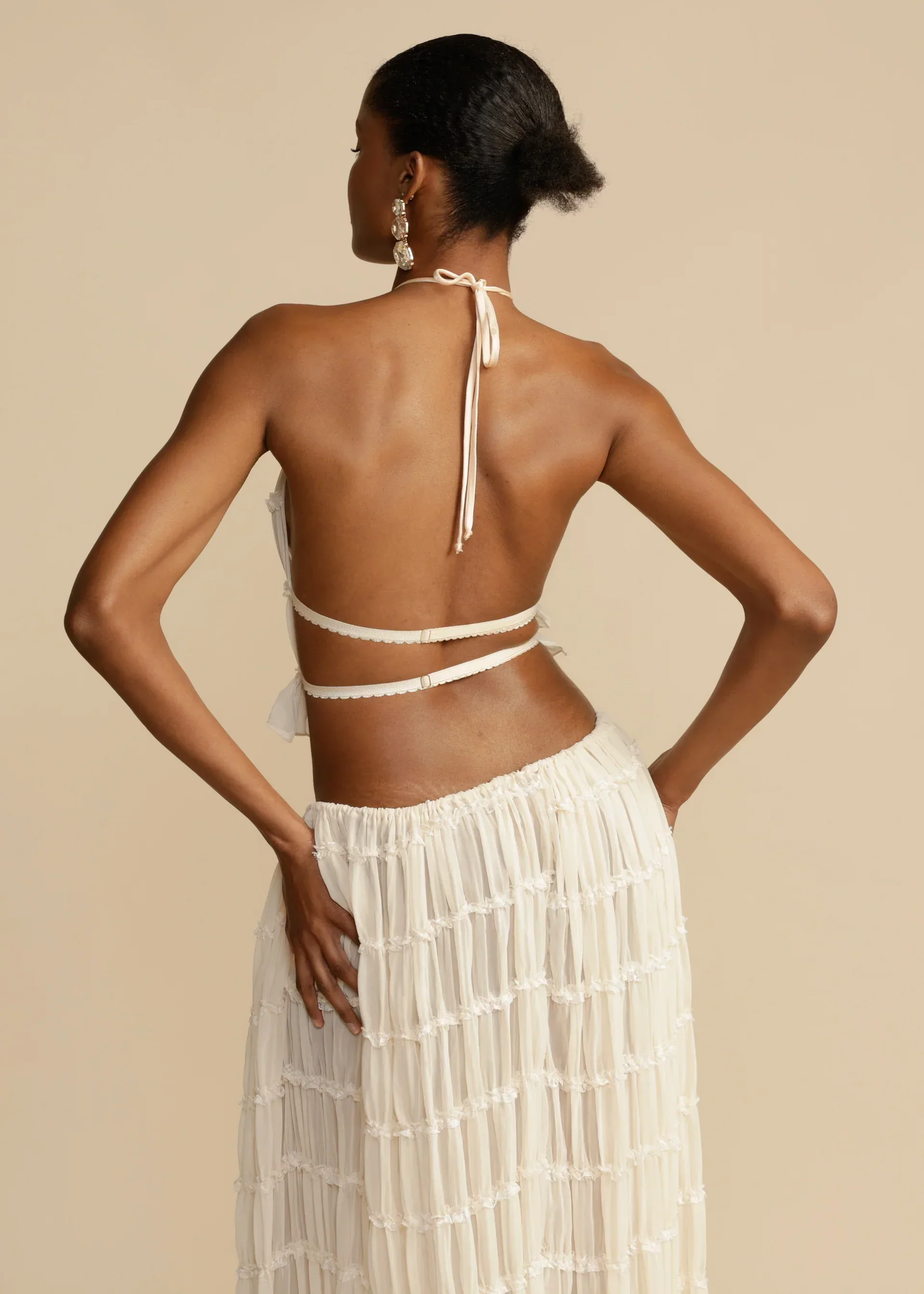 Women's Two-Piece Set – Airy Halter Crop Top – Maxi Skirt with Ruffles and Tie Closure - Image 5