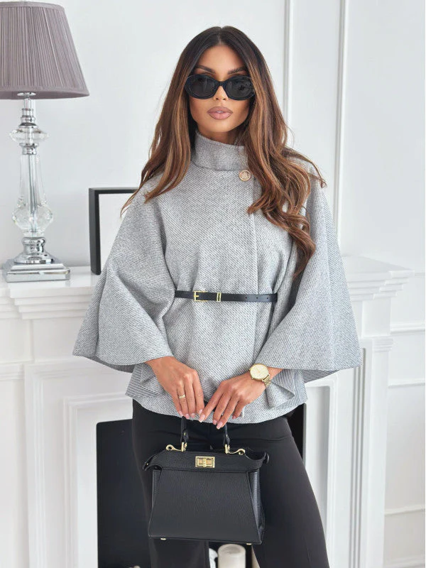 Ladies Cape Coat - Elegant Fit - High Neckline - With Waist Belt - Image 10