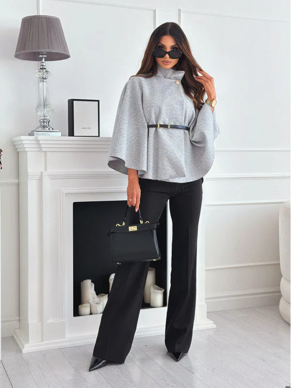 Ladies Cape Coat - Elegant Fit - High Neckline - With Waist Belt - Image 12