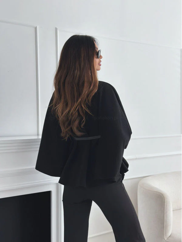 Ladies Cape Coat - Elegant Fit - High Neckline - With Waist Belt - Image 3