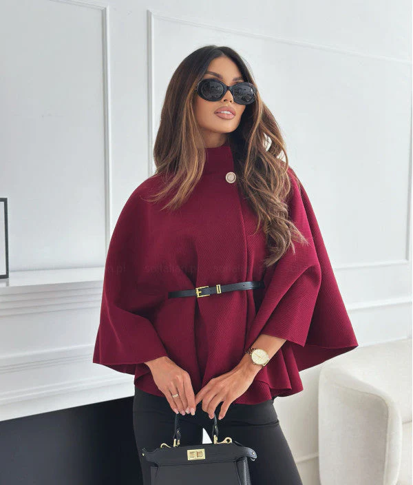 Ladies Cape Coat - Elegant Fit - High Neckline - With Waist Belt - Image 4