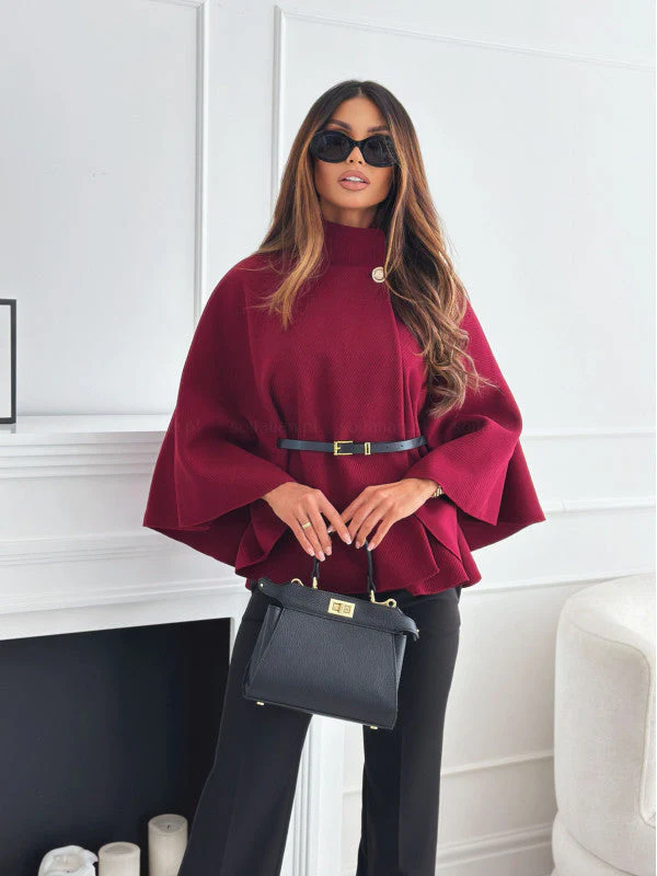 Ladies Cape Coat - Elegant Fit - High Neckline - With Waist Belt - Image 5
