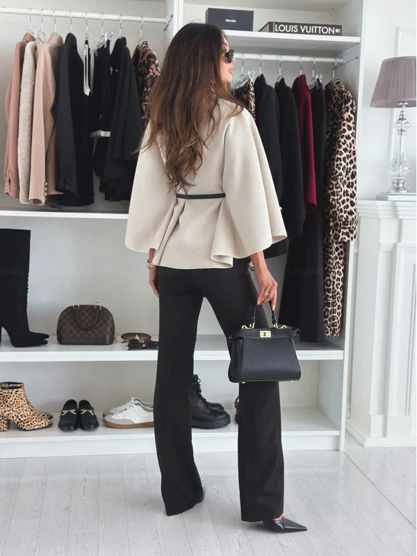 Ladies Cape Coat - Elegant Fit - High Neckline - With Waist Belt - Image 8