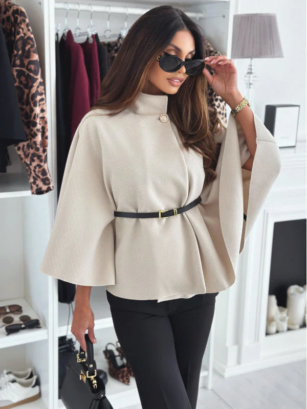 Ladies Cape Coat - Elegant Fit - High Neckline - With Waist Belt - Image 9