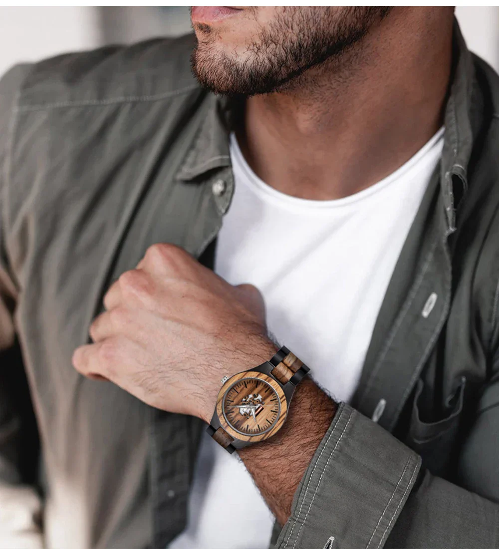 Noah Wooden Skeleton Dial Analog Wristwatch | Solid Wristwatch - Image 24