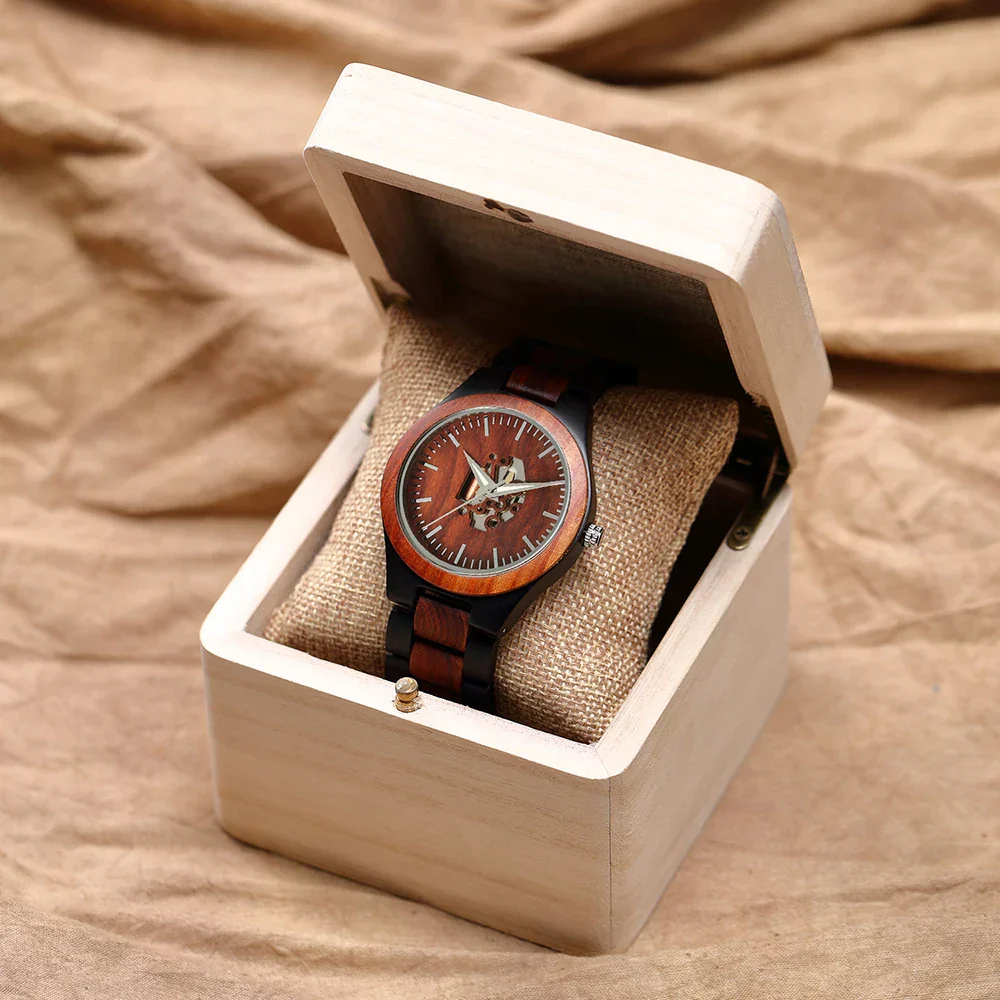 Noah Wooden Skeleton Dial Analog Wristwatch | Solid Wristwatch - Image 5