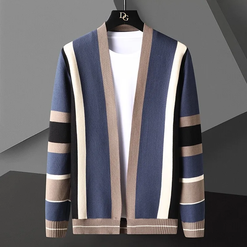 Noah Relaxed Fit Cardigan | Striped V-Neck Cardigan - Image 2