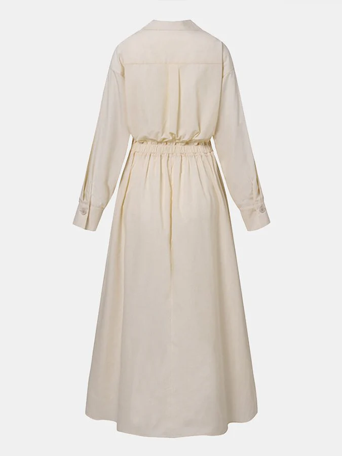Women's Midi Dress – A-Line – Long Sleeves – V-Neck – Fitted – Lightweight Fabric - Image 4