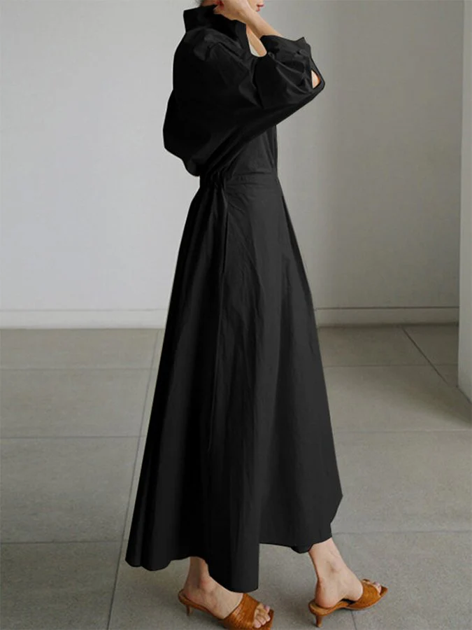 Women's Midi Dress – A-Line – Long Sleeves – V-Neck – Fitted – Lightweight Fabric - Image 5
