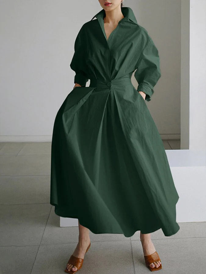 Women's Midi Dress – A-Line – Long Sleeves – V-Neck – Fitted – Lightweight Fabric - Image 7