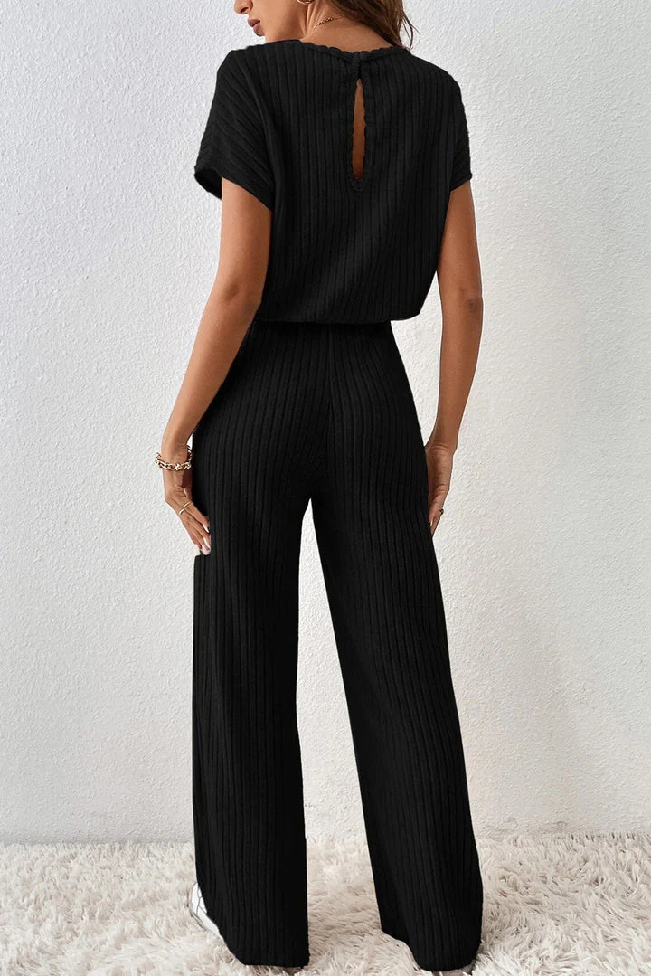 Noor – Black Ribbed Jumpsuit with Wide Legs for Women - Image 4