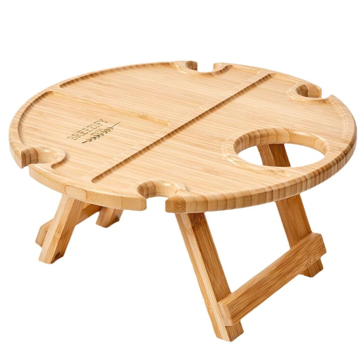 Foldable Oak Wood Table with Wine and Glass Holders - Image 6