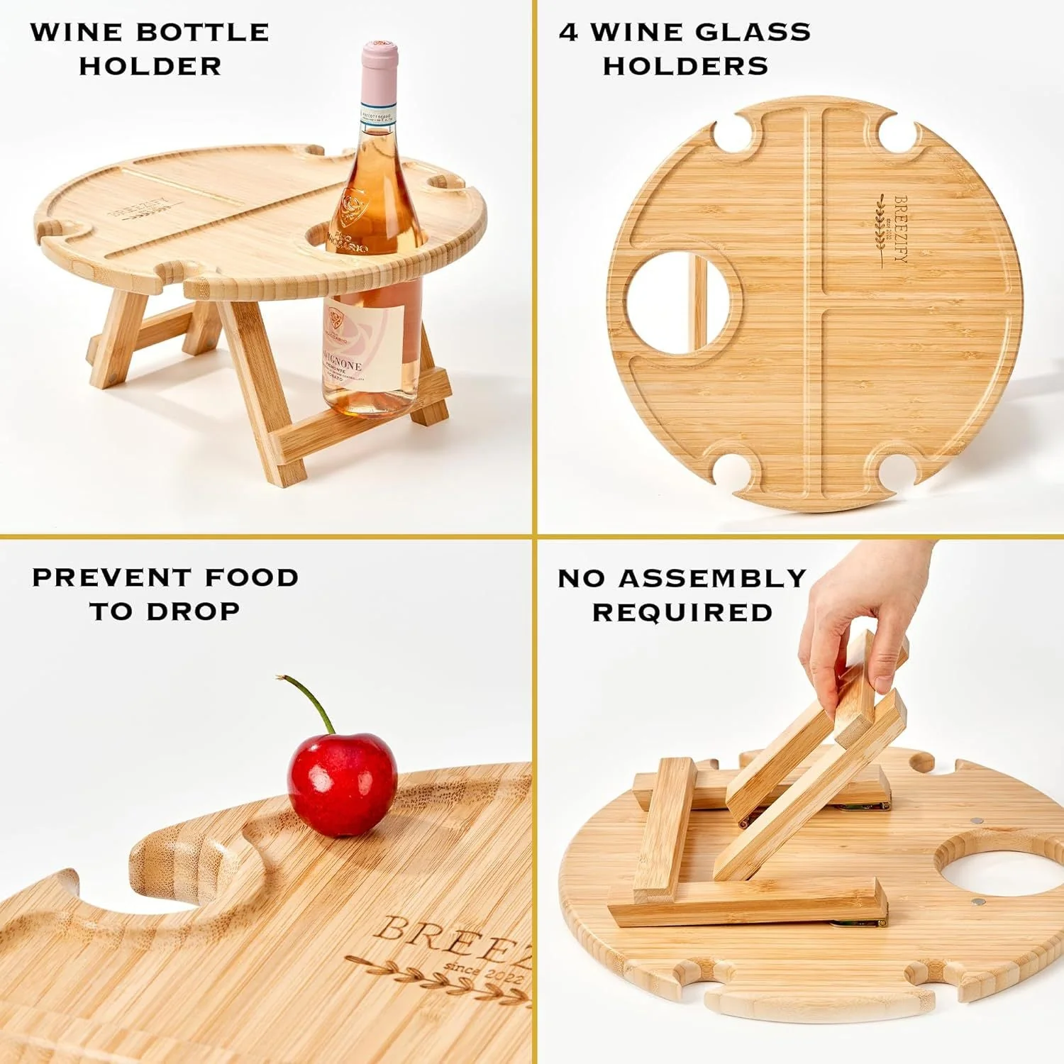 Foldable Oak Wood Table with Wine and Glass Holders - Image 9