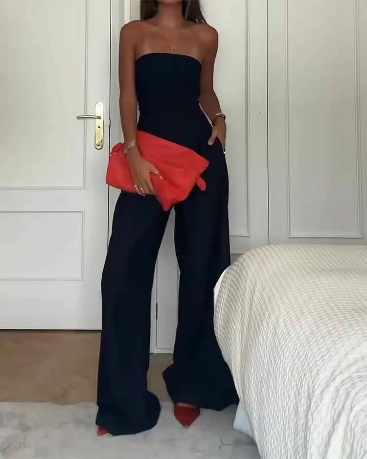 Ladies Jumpsuit - Strapless - Floor-Length Wide Legs - Elegant Flowy Fit - Image 3