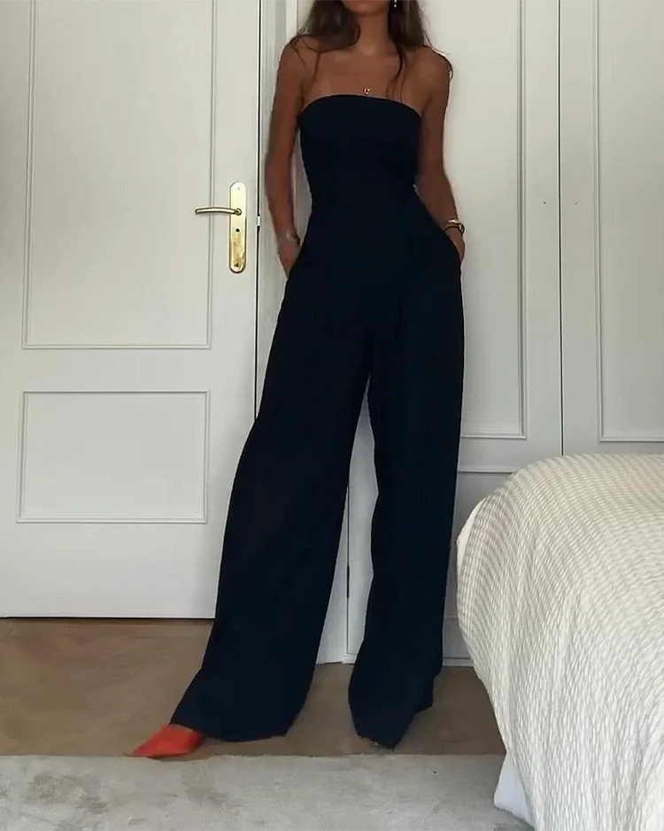 Ladies Jumpsuit - Strapless - Floor-Length Wide Legs - Elegant Flowy Fit - Image 5