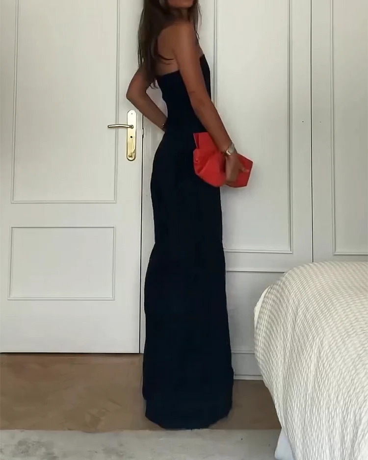 Ladies Jumpsuit - Strapless - Floor-Length Wide Legs - Elegant Flowy Fit - Image 6