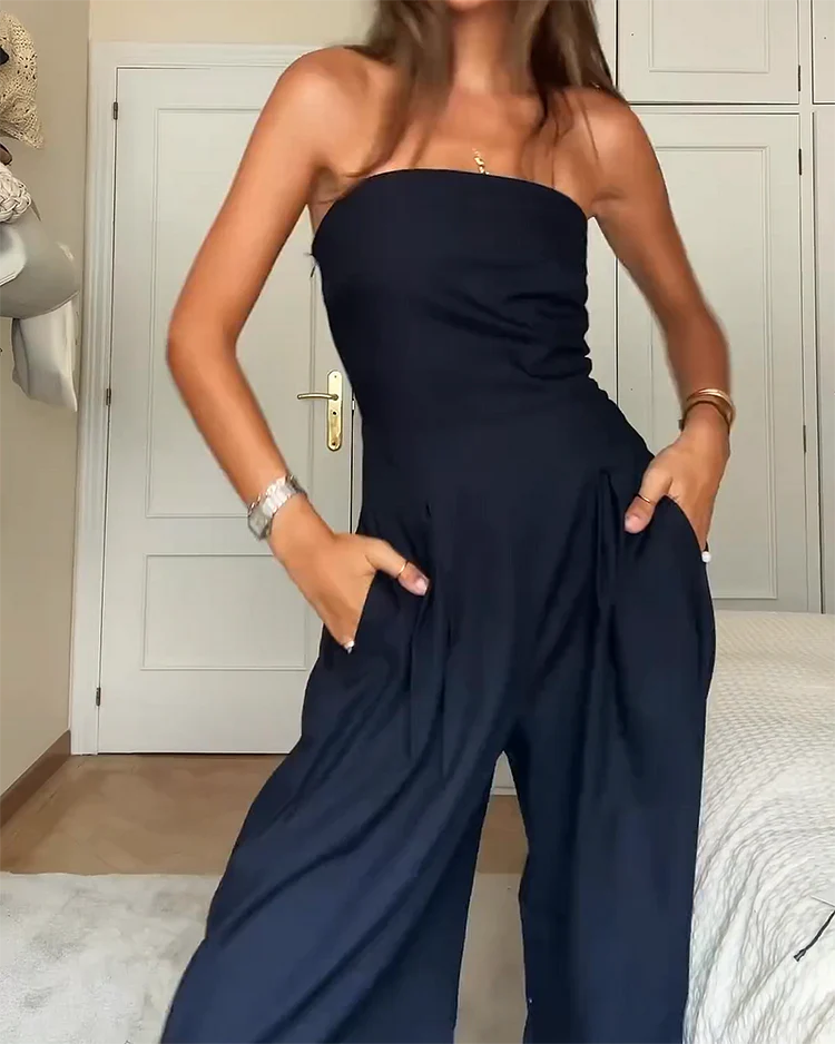 Ladies Jumpsuit - Strapless - Floor-Length Wide Legs - Elegant Flowy Fit - Image 8