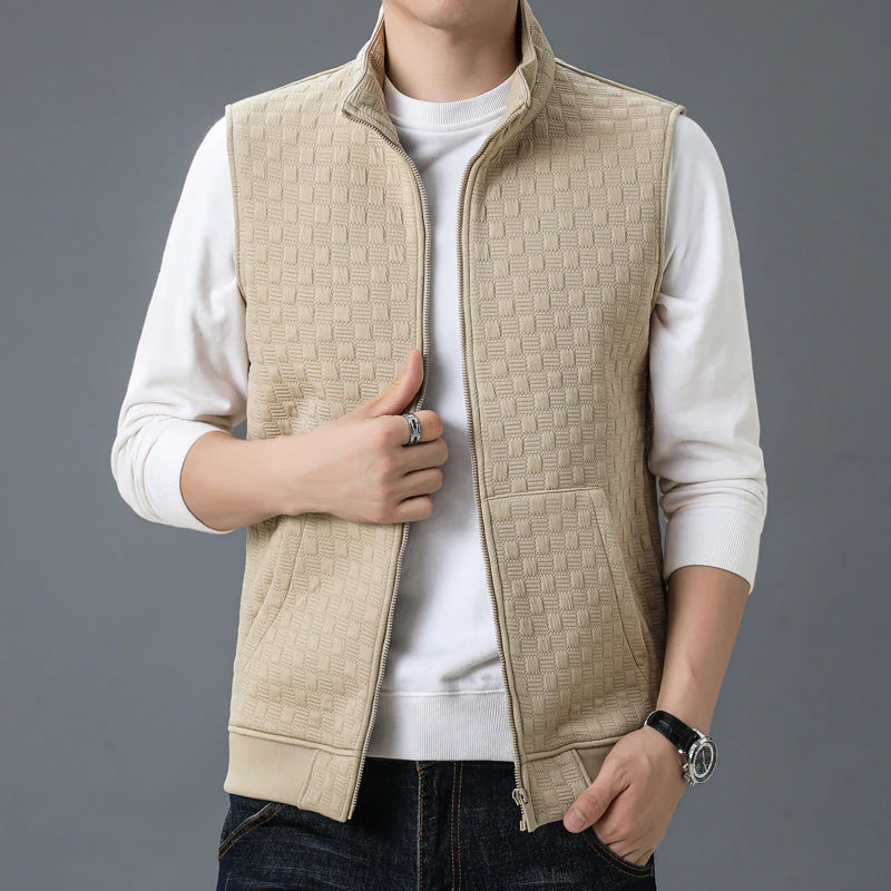 Oliver Regular Fit Vest | Stand Collar Zipper Pockets Vest - Image 3