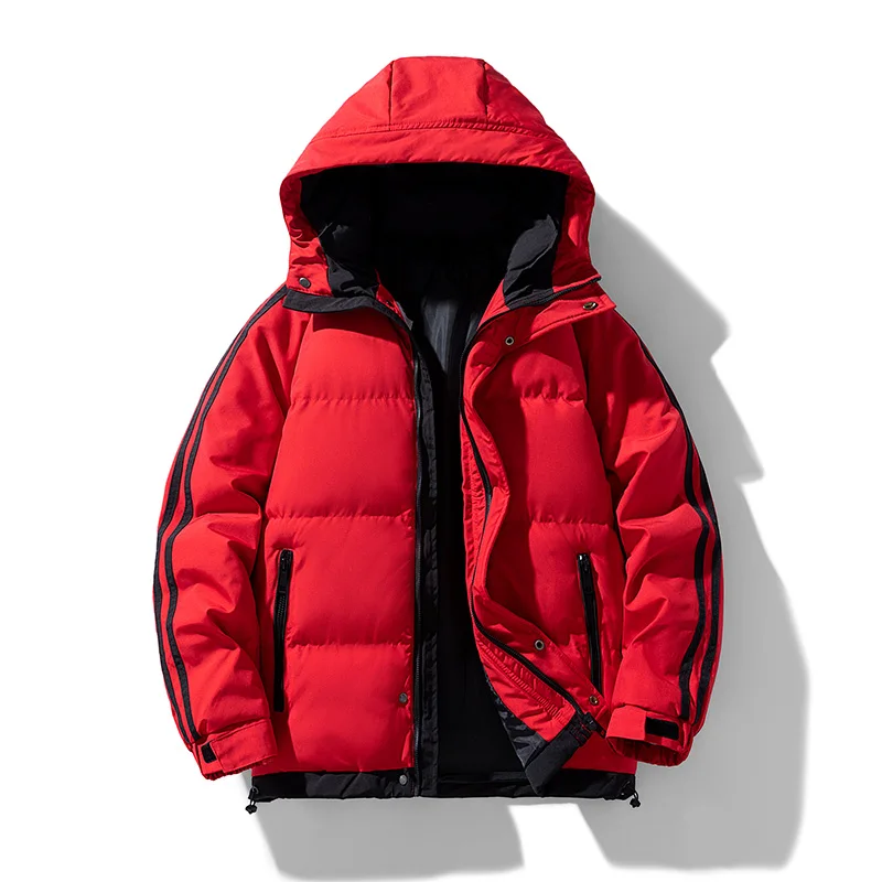 Oliver Hooded Puffer Coat | Quilted Striped Sleeves Zip Pockets Coat - Image 3
