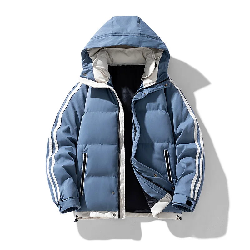 Oliver Hooded Puffer Coat | Quilted Striped Sleeves Zip Pockets Coat - Image 4