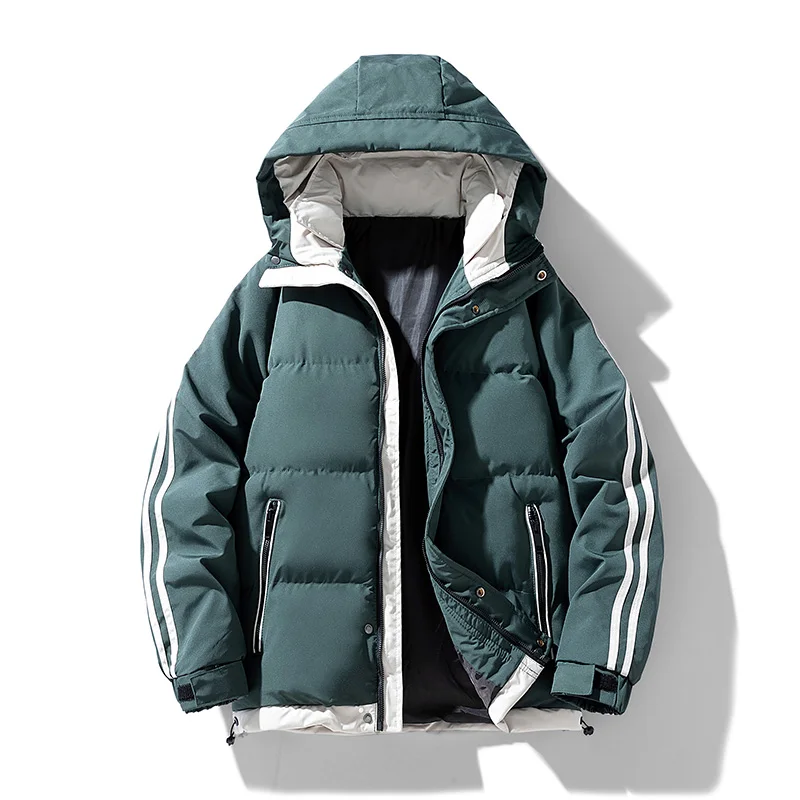 Oliver Hooded Puffer Coat | Quilted Striped Sleeves Zip Pockets Coat - Image 5