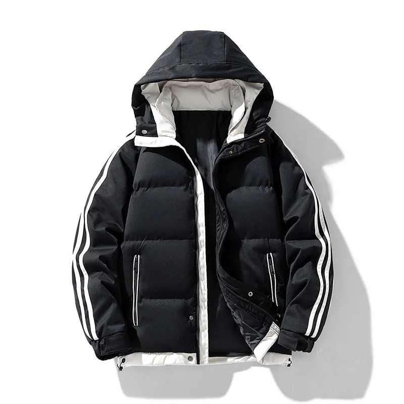 Oliver Hooded Puffer Coat | Quilted Striped Sleeves Zip Pockets Coat - Image 6