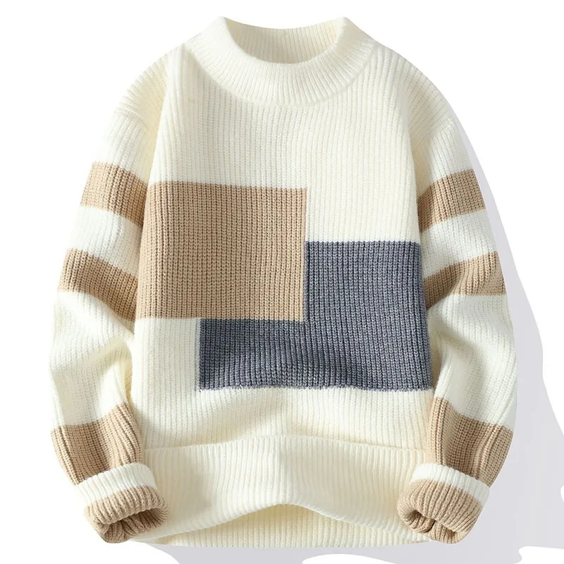 Oliver Mock Neck Sweater | Geometric Pattern Relaxed Fit Sweater - Image 2