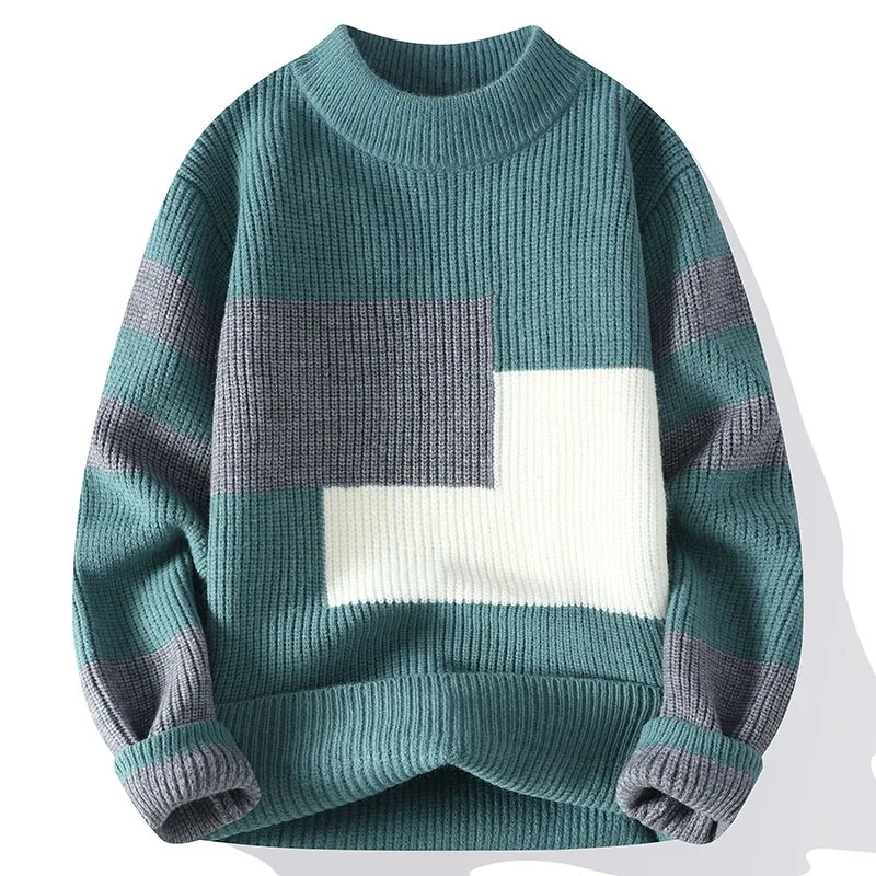 Oliver Mock Neck Sweater | Geometric Pattern Relaxed Fit Sweater - Image 4