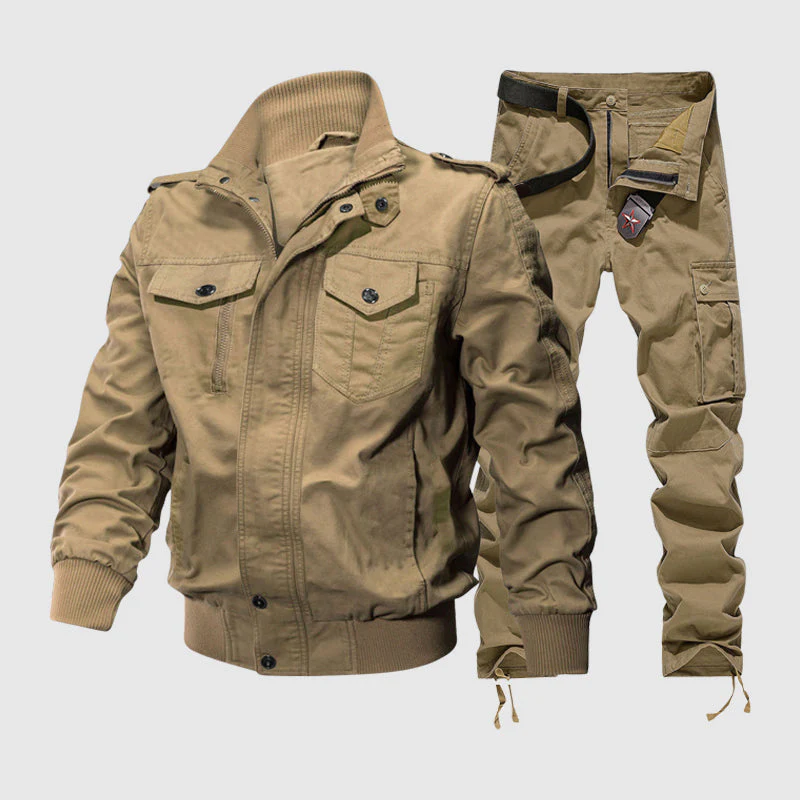 Oliver Utility Jacket Cargo Pants Two-Piece Set | Ribbed Cuffs Button Pockets Cargo Pants - Image 3