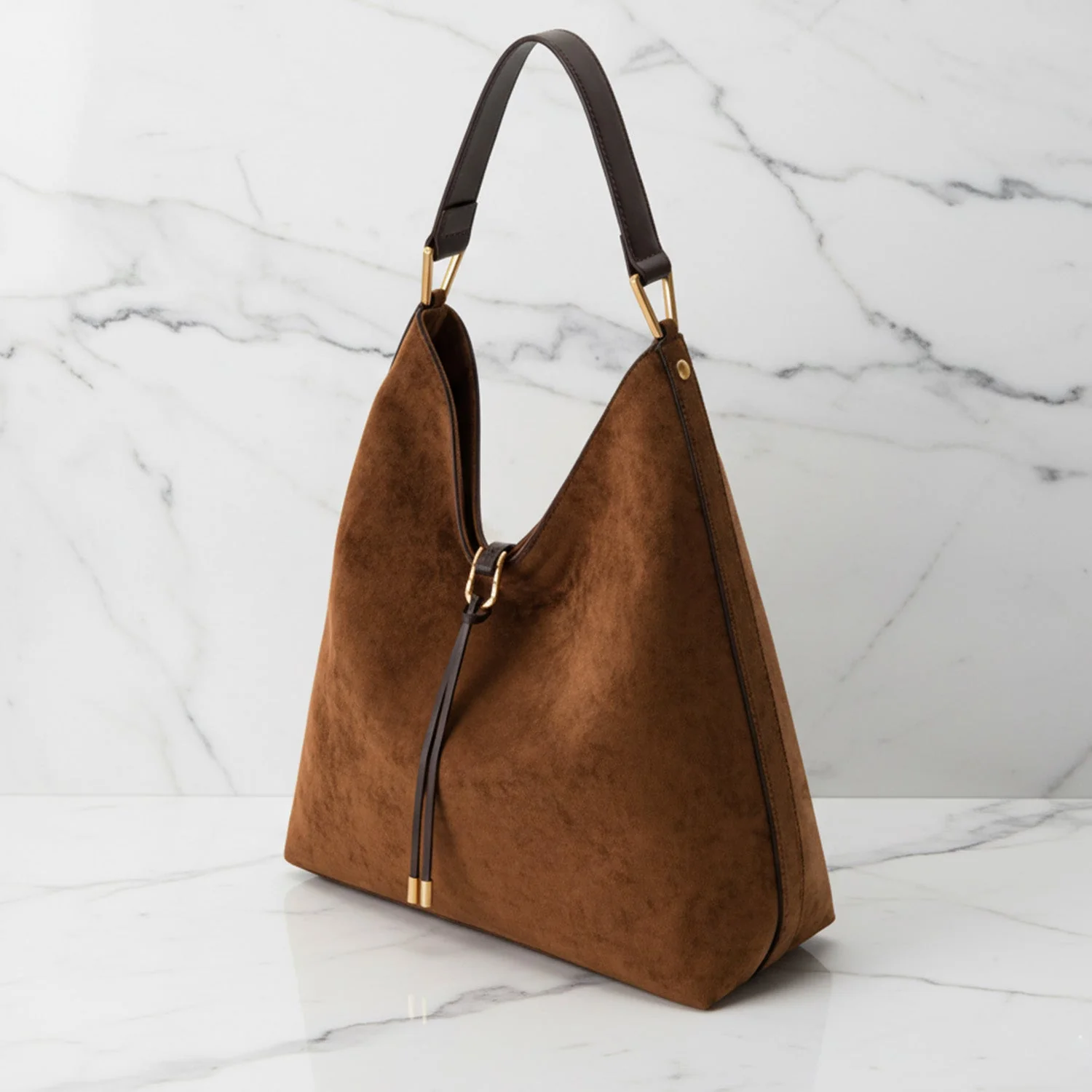 Olivia Hobo Shoulder Bag | Drawstring Detail Gold-Tone Shoulder Bag - Image 2