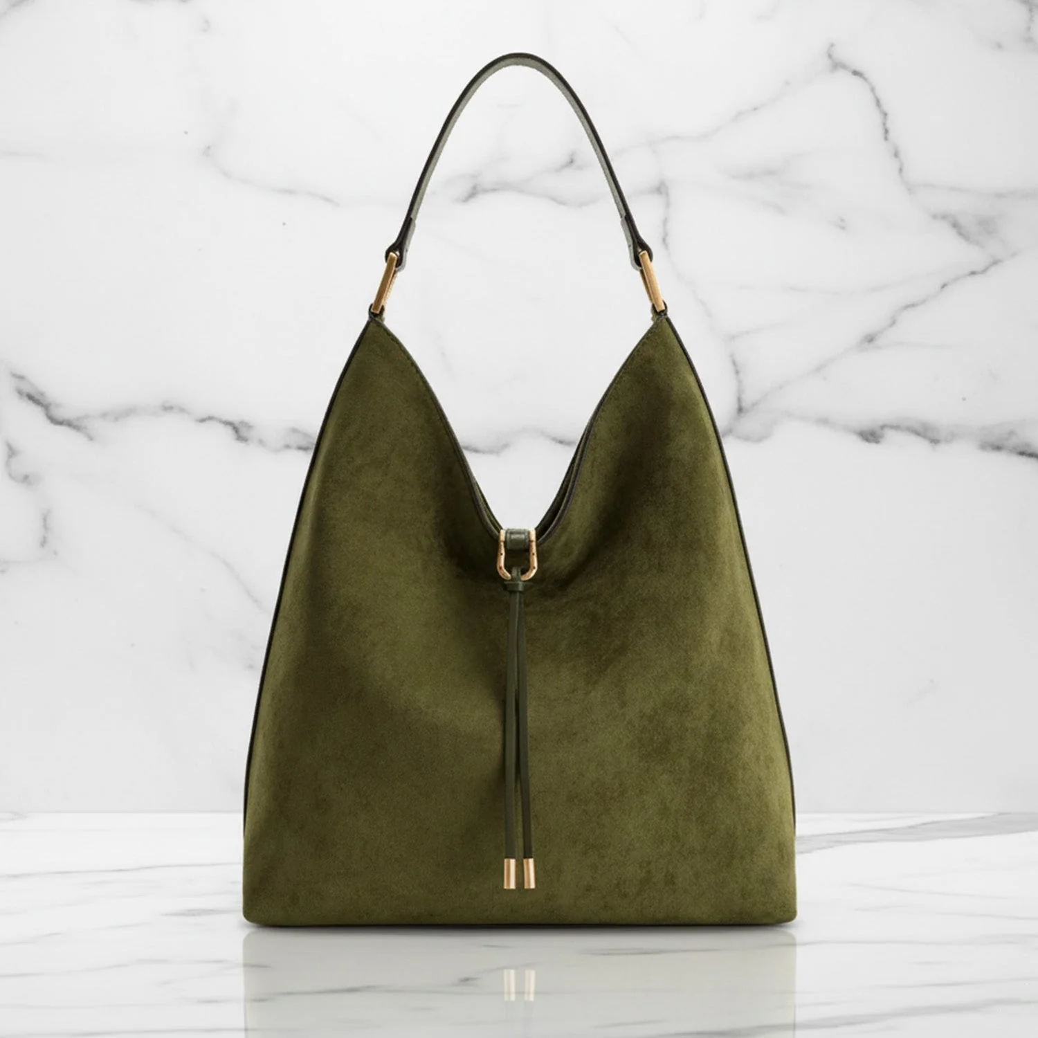 Olivia Hobo Shoulder Bag | Drawstring Detail Gold-Tone Shoulder Bag - Image 4