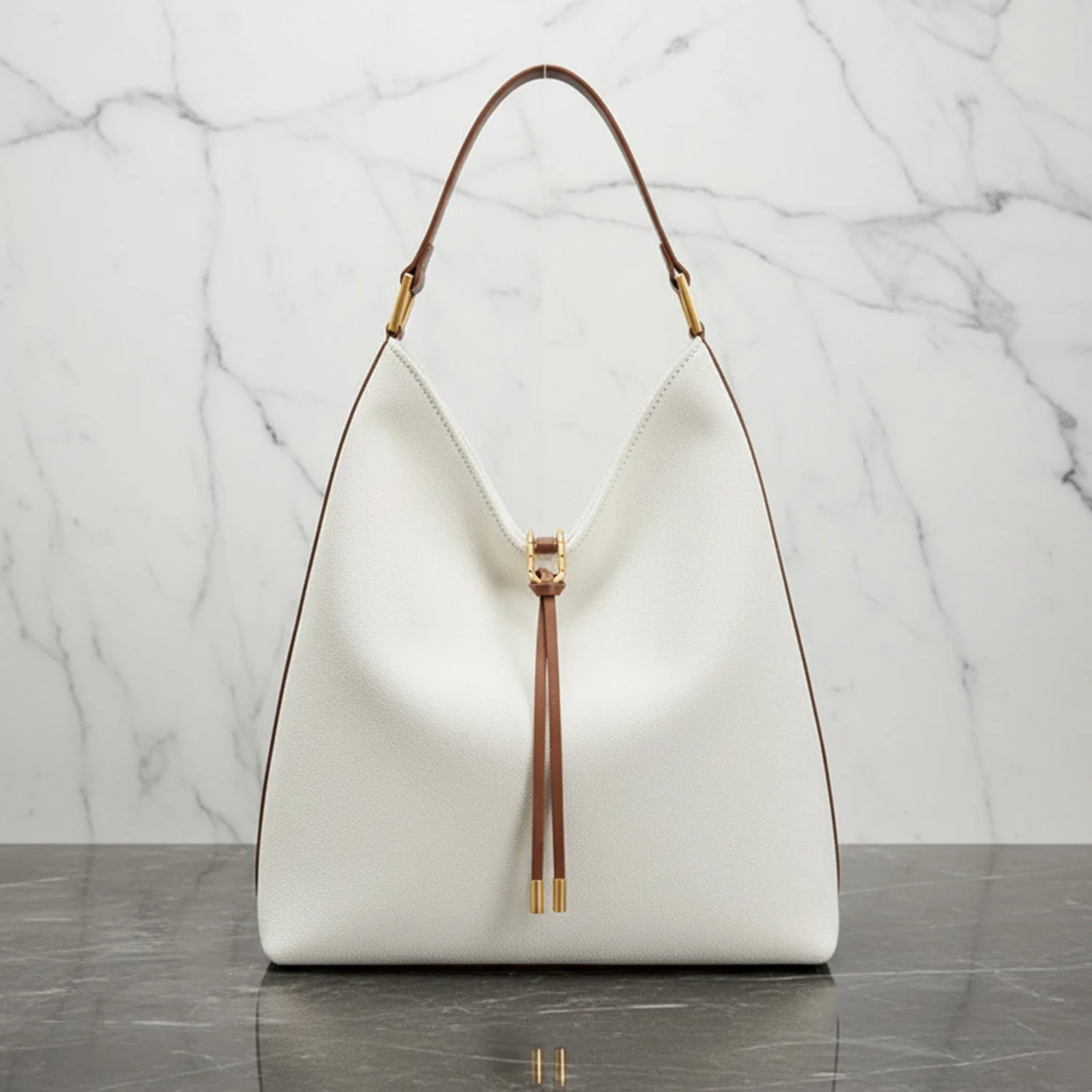 Olivia Hobo Shoulder Bag | Drawstring Detail Gold-Tone Shoulder Bag - Image 5