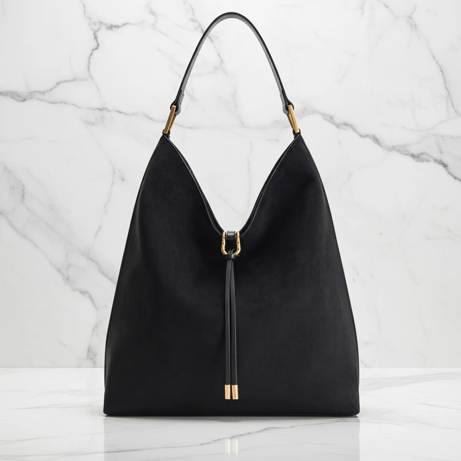 Olivia Hobo Shoulder Bag | Drawstring Detail Gold-Tone Shoulder Bag - Image 6