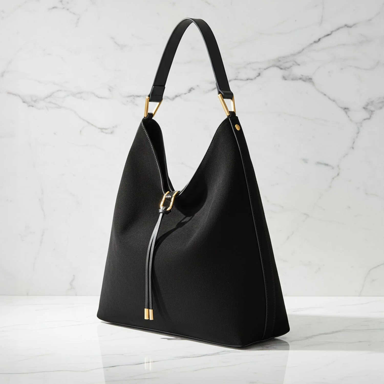 Olivia Hobo Shoulder Bag | Drawstring Detail Gold-Tone Shoulder Bag - Image 7