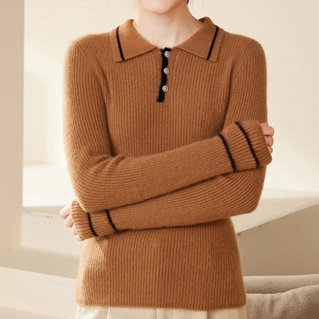Olivia Slim Fit Polo Sweater | Collared Ribbed Button Placket Sweater - Image 5