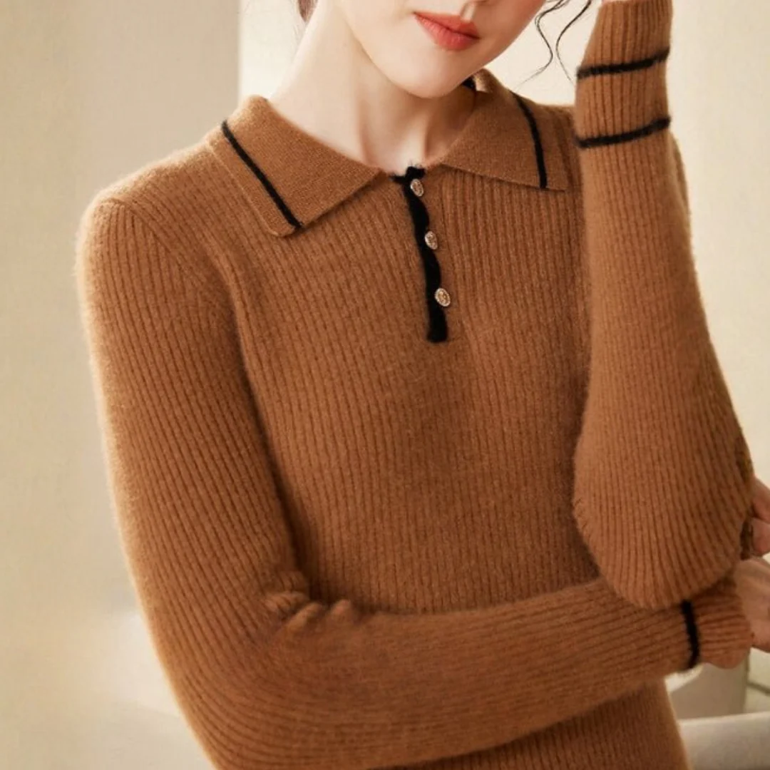 Olivia Slim Fit Polo Sweater | Collared Ribbed Button Placket Sweater - Image 6