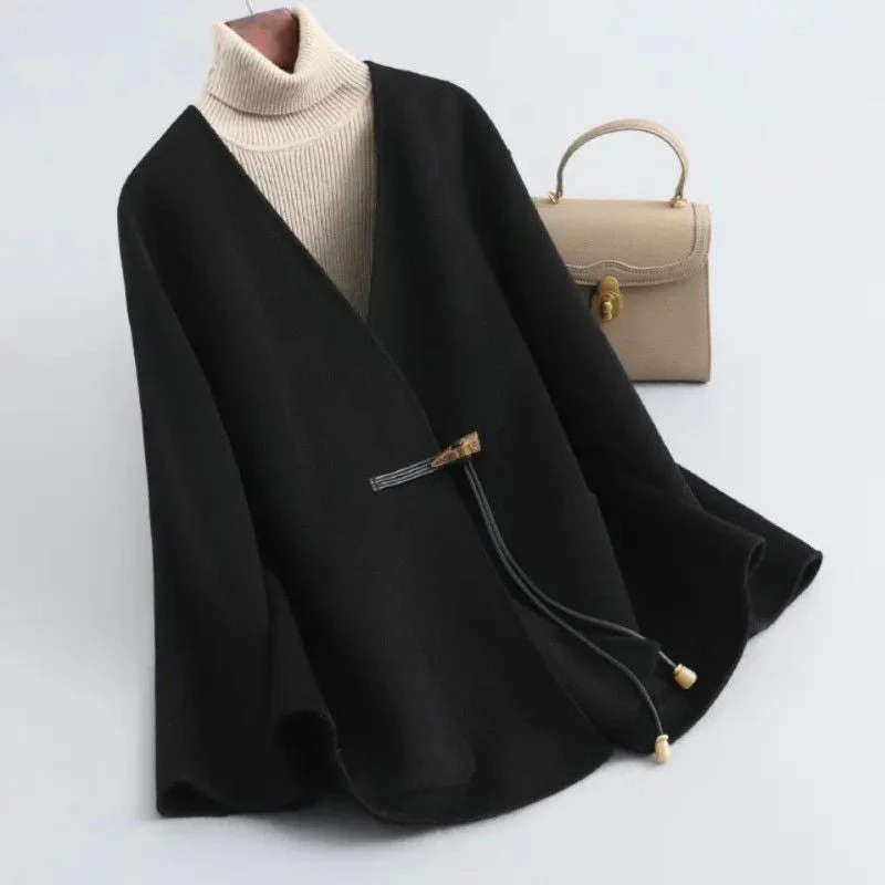 Olivia Draped Cape Coat | Toggle Closure Hip-Length Coat - Image 3