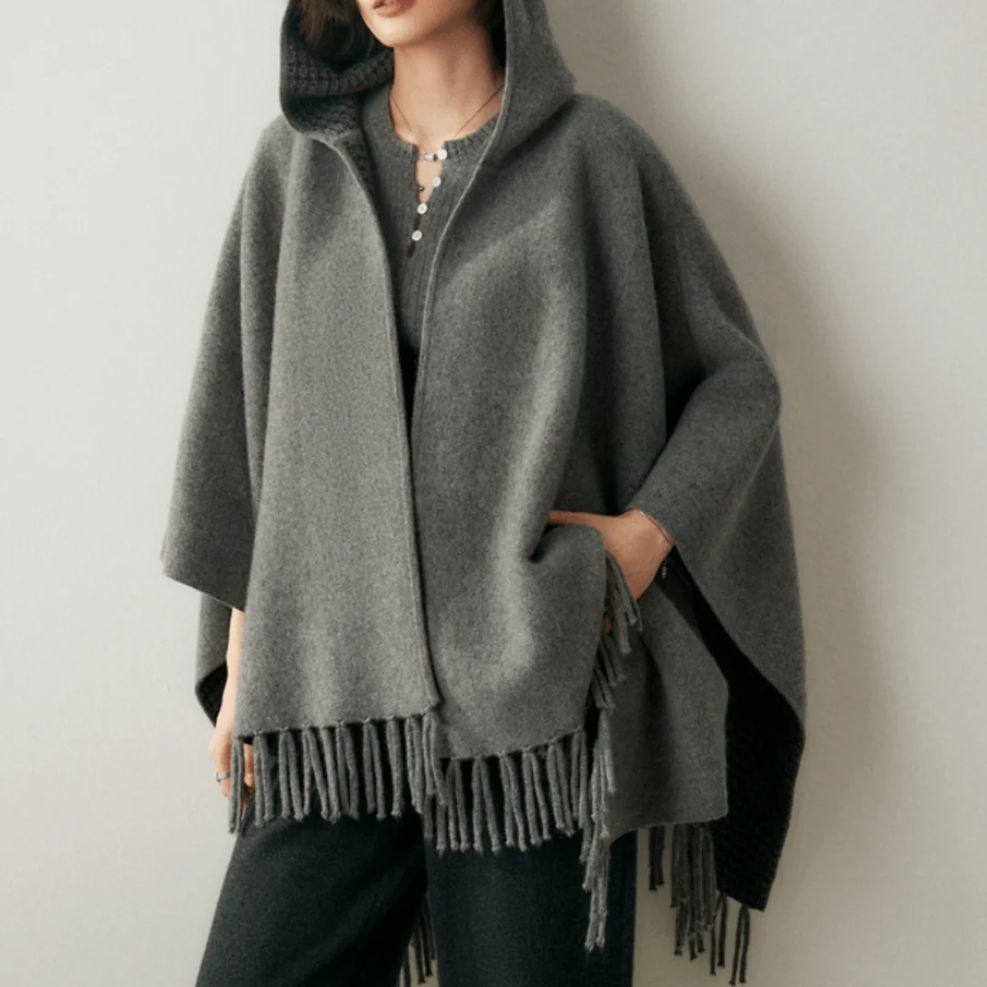 Olivia Oversized Cape | Hooded Patterned Trim Cape - Image 3