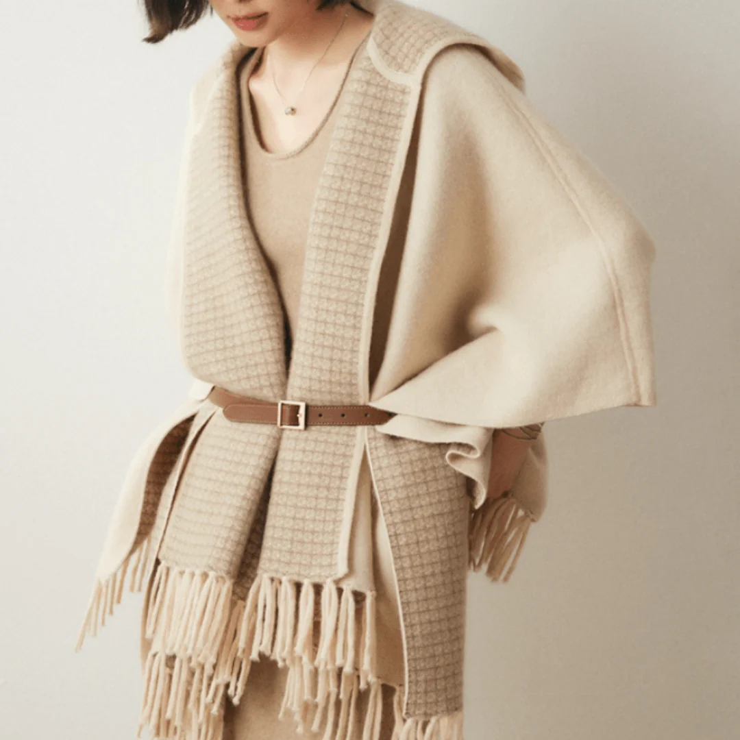 Olivia Oversized Cape | Hooded Patterned Trim Cape - Image 5