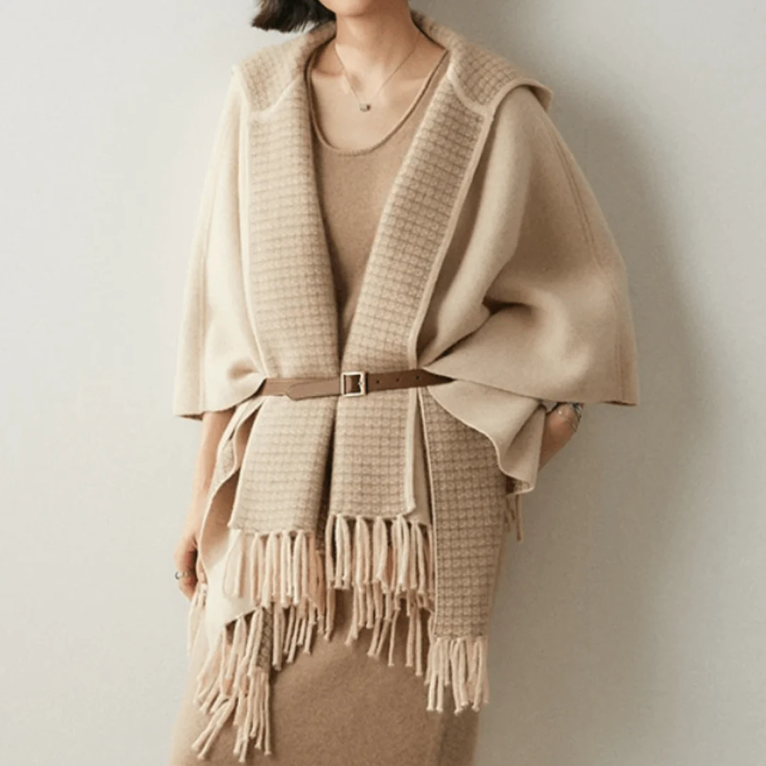 Olivia Oversized Cape | Hooded Patterned Trim Cape - Image 6