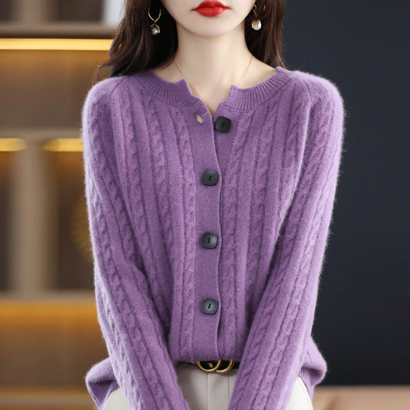 Olivia Relaxed Fit Cardigan | Button Front Crewneck Cardigan - Image 5