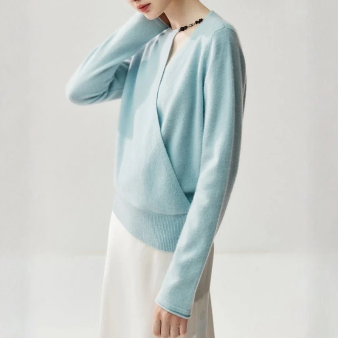 Olivia Wrap Front Asymmetrical Sweater | V-Neck Long Sleeve Sweater - Image 10