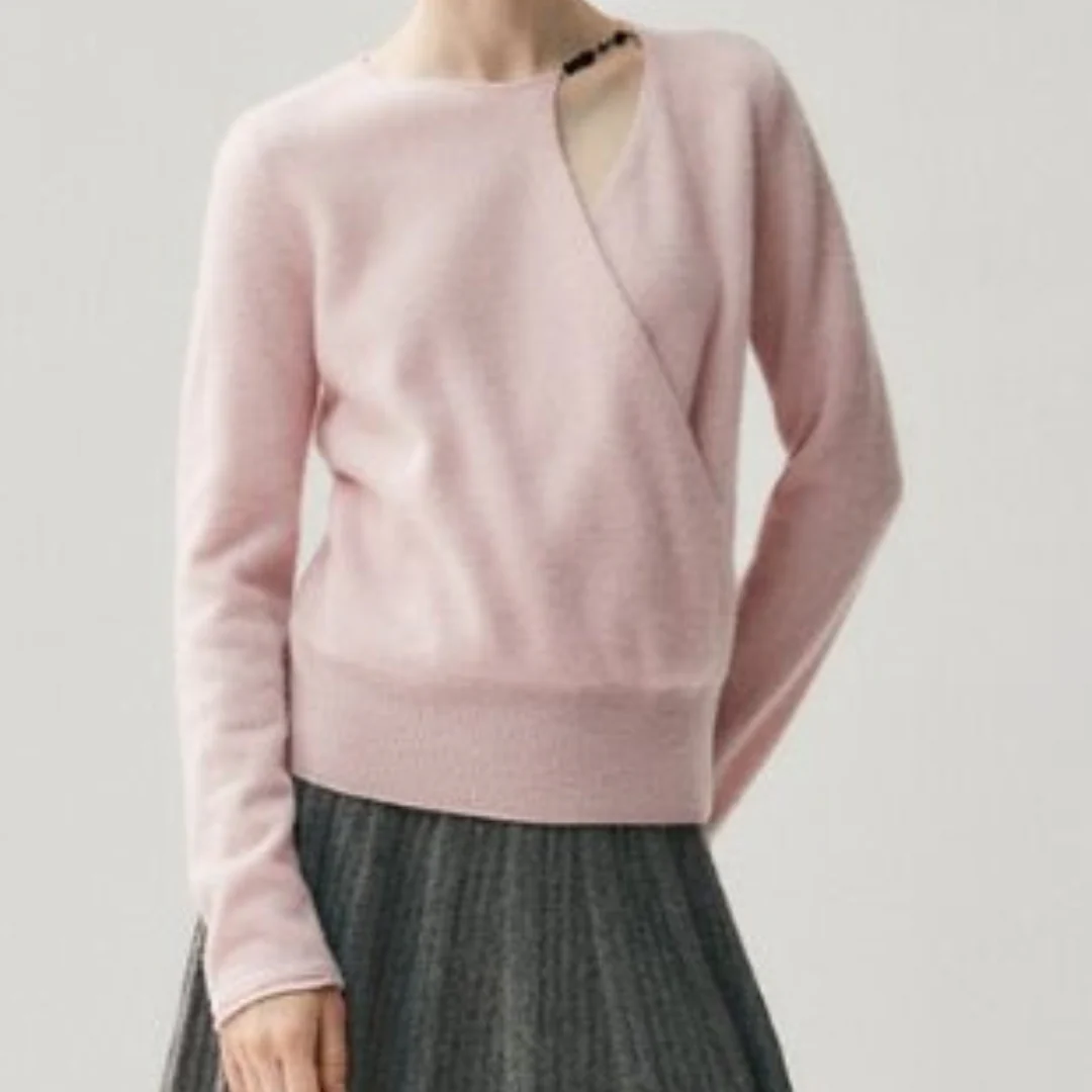 Olivia Wrap Front Asymmetrical Sweater | V-Neck Long Sleeve Sweater - Image 11