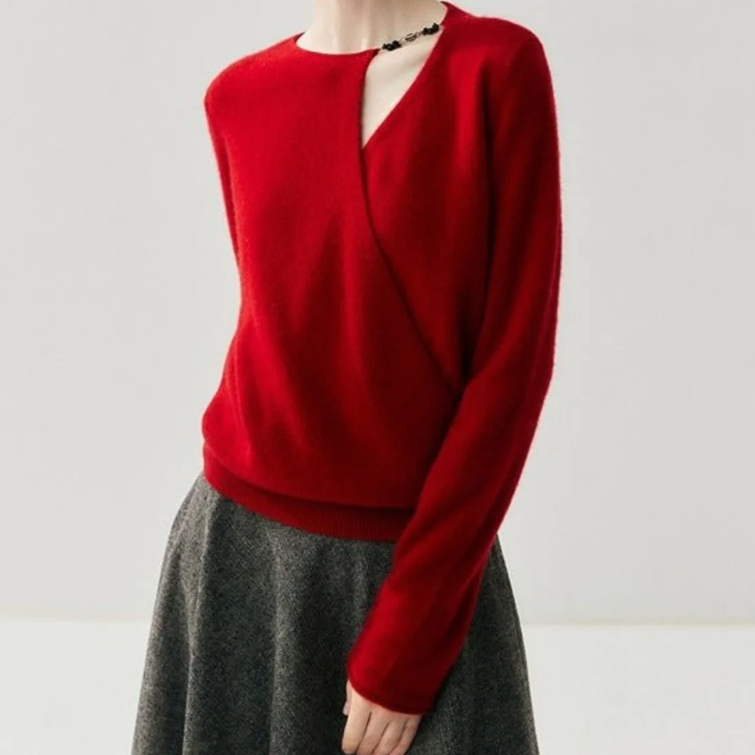 Olivia Wrap Front Asymmetrical Sweater | V-Neck Long Sleeve Sweater - Image 12