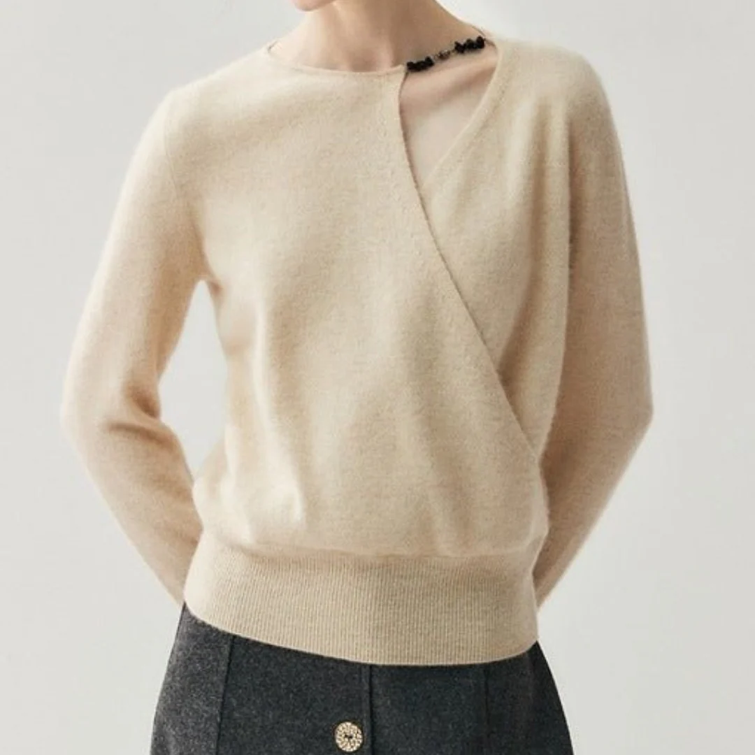 Olivia Wrap Front Asymmetrical Sweater | V-Neck Long Sleeve Sweater - Image 2