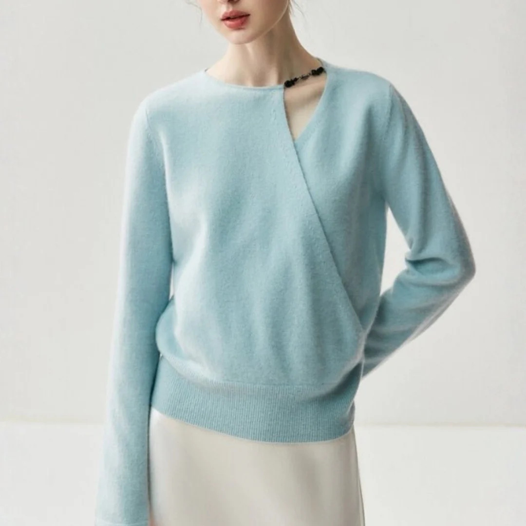 Olivia Wrap Front Asymmetrical Sweater | V-Neck Long Sleeve Sweater - Image 3